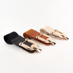 Three colors of high-elasticity wide waist belts with elegant gold alloy buckle closure