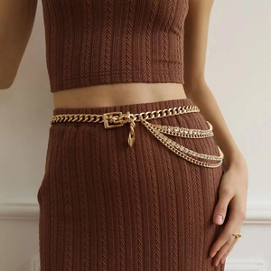 Elegant Gold Alloy Multi Layer Waist Chain Belt For Women Heart Pendant Rhinestone Inlaid Adjustable Fashion Accessory