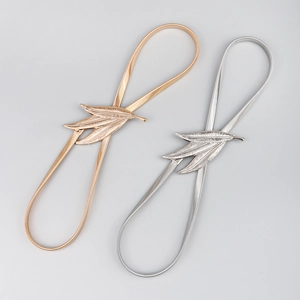 Women Stylish Elastic Metal Chain Belt Featuring Leaf Shaped Buckle Gold Silver Waist Belt Decorative Skinny Belt For Lady
