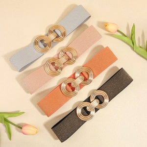 Elastic waist belt for women with elegant golden metal figure-eight buckle in four colors