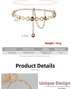Dettaglio della catena in vita dorata con dischi lucidi e maglie a D con relative dimensioni