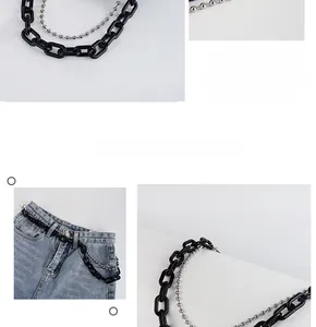 Detail of punk style double-layered waist chain with black acrylic and silver alloy links