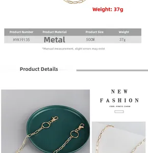 Detail of 50cm gold hollow link chain for jeans with lobster clasp and oval ring