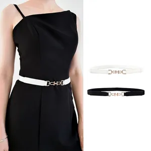 Cintura Sottile da Donna Minimalista ad Alta Elasticità Con Fibbia a Incastro in Lega Dorata Cinturino Decorativo in Pelle PU Versatile per Abiti