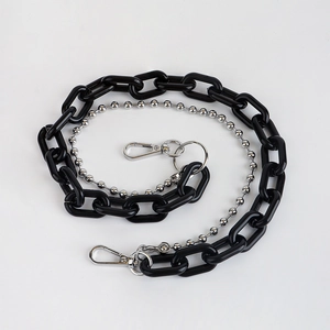 Double-layered punk pants chain with black acrylic links and silver bead metal strand