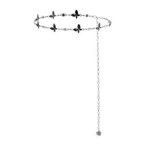 Elegant butterfly waist chain with sparkling rhinestones and a rose flower pendant charm