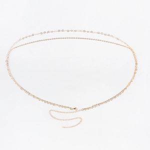 Double-layered golden waist chain with heart-shaped links for beach bikini or punk style