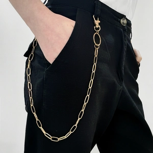 Hip Hop Gold Metal Waist Chain Hollow Link Punk Pant Chain For Jeans Unisex Streetwear Accessory Fashion Belt Ornament
