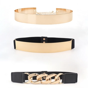 Three-piece set of elegant gold sequin and chain metal belts for women