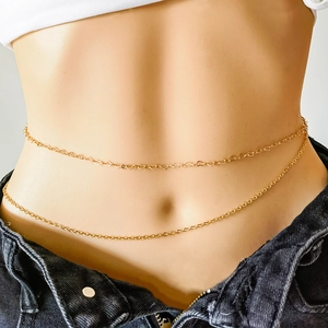 Double Layer Golden Heart Shaped Alloy Waist Chain For Women Punk Hollow Out Belly Chain Beach Bikini Body Chain Jewelry