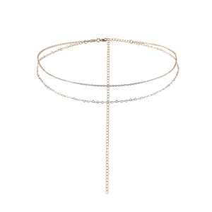 Double-layered golden heart metal waist chain with T-shaped circular link design