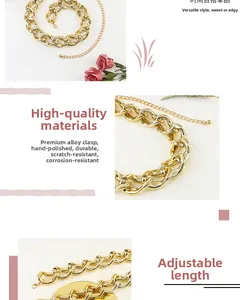 Polished gold alloy chain belt detail showing large links and adjustable lobster clasp