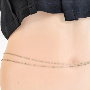 Chaîne de taille double épaisseur en métal argenté avec petites perles pour femmes