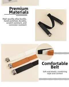 Détail de la ceinture élastique montrant une boucle en alliage de qualité avec cristaux