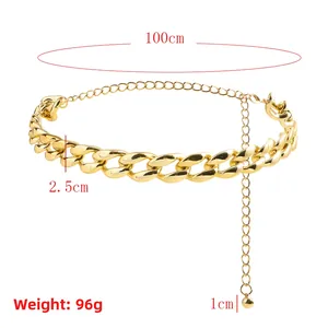 Detail view of gold chunky chain belt with adjustable lobster clasp and 2.5cm width