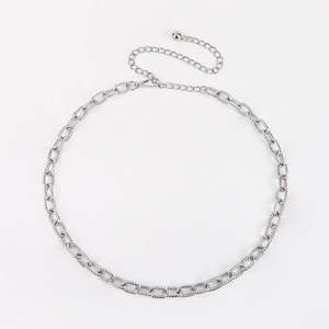 Silver metal chain belt for women featuring twisted link design and lobster clasp closure