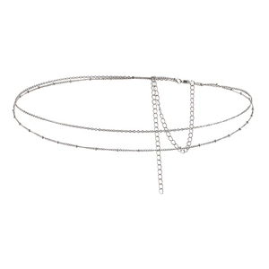 Chaîne de taille sexy double couche en argent avec perles fines et fermoir réglable