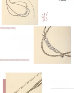 Close-up of silver multilayer metal chain with small padlock pendant and adjustable clasp