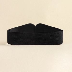 Elastic wide black waist belt for women dresses with faux leather buckle closure