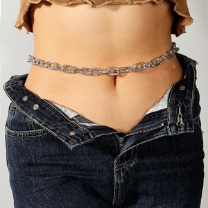 Women Fashion Silver Metal Chain Belt Adjustable Twisted Oval Link Waist Chain For Dresses Suits Decorative Belt
