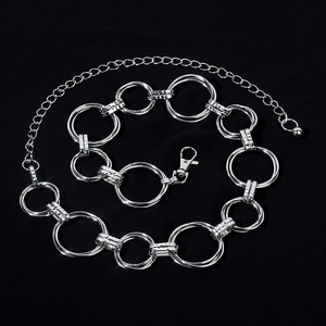 Chic silver metal waist chain body jewelry with layered circular links and lobster clasp