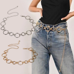 Fashion Metal Waist Chain Belt For Women Elegant Round Ring Link Body Chain Gold Silver Versatile Jeans Decorative Jewelry Accessory