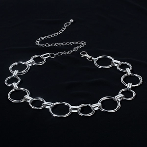 Silver double ring metal body chain belt for women with adjustable lobster clasp and bead charm
