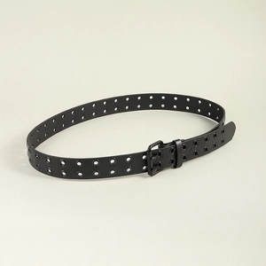 Ceinture punk Y2K en cuir noir avec doubles œillets métalliques et boucle ardillon