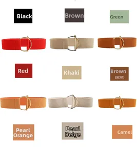 Color palette selection of elastic waist belts with classic circular metal buckles