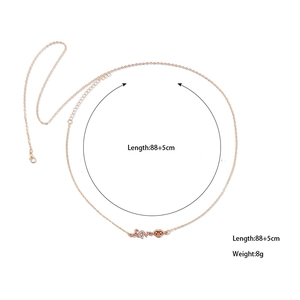 Dettaglio catena corpo Love in oro rosa con occhio di Allah e misure indicate 88+5cm