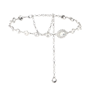 Elegant silver rhinestone waist chain belt with adjustable lobster clasp for dresses and jeans