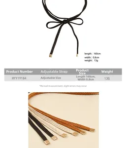 Detailed size chart for adjustable woven waist belt with dimensions 160cm x 0.8cm