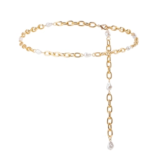 Fashion gold metal chain belt with irregular pearls for women summer beach dresses