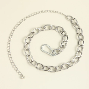 Polished silver metal waist chain belt with gradient links and lobster clasp closure