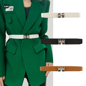 Ceinture Élastique Femme Boucle en Strass Fine Mode Pour Robes Blazers Couleur Unie Cuir PU Accessoire Polyvalent