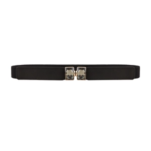Ceinture élastique noire élégante pour femme avec boucle dorée et strass gris carrés