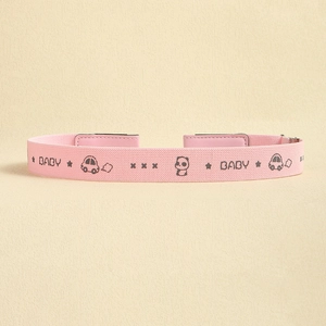 Rosa elastischer Kindergürtel mit Baby-Buchstaben und süßen Cartoon-Tiermotiven