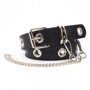 Ceinture punk en similicuir noir avec œillets argentés et chaîne en métal amovible