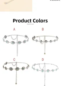 Détails de quatre chaînes de taille bohème en argent vintage avec motifs en turquoise