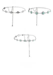 Détail de chaînes de taille bohème en argent antique avec pierres turquoise, styles E, F, G