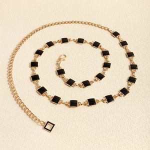Elegant gold waist chain with black enamel square charms for women dresses