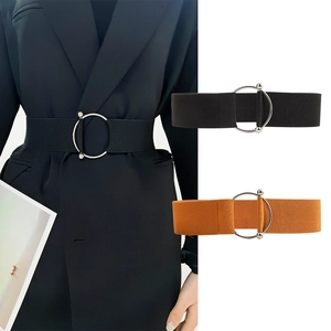 Women Wide Elastic Corset Belt Minimalism Round Metal Buckle Cinch Belt For Dresses Coats Fashion Decorative Waistband