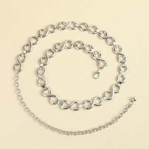 Elegant silver infinity chain belt for women with adjustable lobster clasp and ball charm