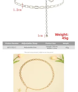 Détail de la ceinture chaîne rectangulaire de 1,2 cm, longueur réglable de 105 cm en or et argent