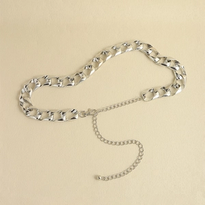 Silberne grobe Panzerketten-Taillenkette mit verstellbarem Karabiner und Kugelanhänger