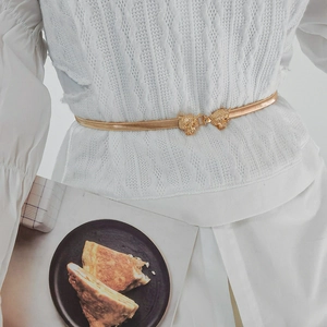 Vintage Women Gold Elastic Metal Chain Belt Leopard Head Buckle Rhinestone Inlaid Waist Chain For Dress Fashion Accessories