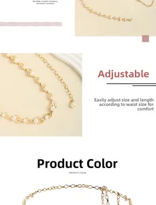 Détail de la ceinture chaîne dorée ajustable avec élégants accents de perles