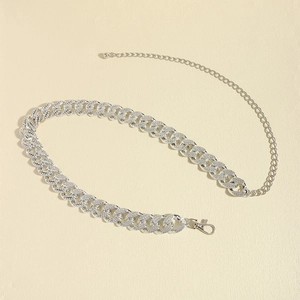Sparkling silver Cuban link waist chain with rhinestones and adjustable lobster clasp closure