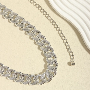 Luxury silver Cuban chain waist belt with rhinestones and extended adjustable chain link