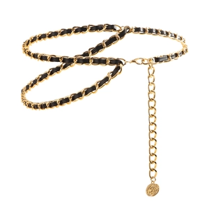 Ceinture chaîne tressée élégante en métal et cuir pour femme avec pendentif de pièce